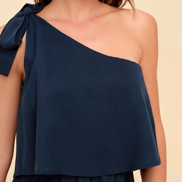 Lulu’s Destined for Chicness Navy Blue One-Shoulder Romper size L. Navy Blue. - Picture 3 of 12